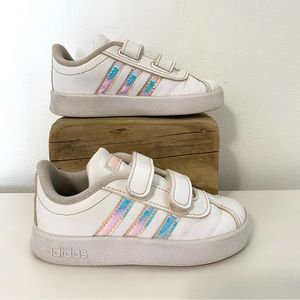 Adidas Toddler Girls White Iridescent White VI Court 2.0 CMF Shoe Size 7K